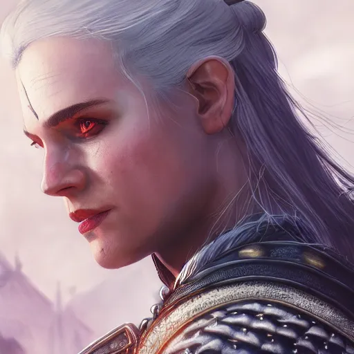 Image similar to witcher princess, posing heroically, heavenly, full body close-up shot, elegant, realistic character concept, high fantasy, light atmosphere, golden ratio, cinematic lighting, hyperdetailed, high resolution, insanely detailed and intricate, artstation, Marc Simonetti, Greg Rutkowski, octane render, 8k