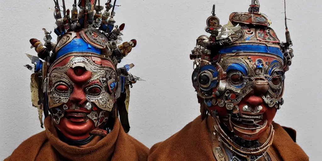 Prompt: a beautiful cyborg made of ceremonial mongolian maske