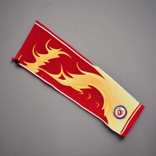 Prompt: a photo of a minimalistic fire flames vintage pennant