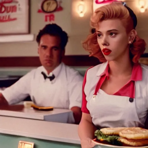 Image similar to a still of Scarlett Johansson as a waitress at the double r diner in Twin Peaks (1990)