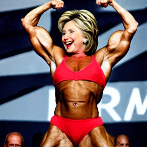 Prompt: hillary clinton as an extreme body builder. photograph.