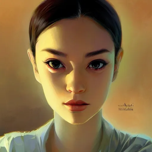 Image similar to A potrait of an alien with big and cute eyes, fine-face, realistic shaded perfect face, fine details. Night setting. Realistic shaded lighting poster by Ilya Kuvshinov katsuhiro, magali villeneuve, artgerm, Jeremy Lipkin and Michael Garmash, Rob Rey and Kentarõ Miura style, trending on art station