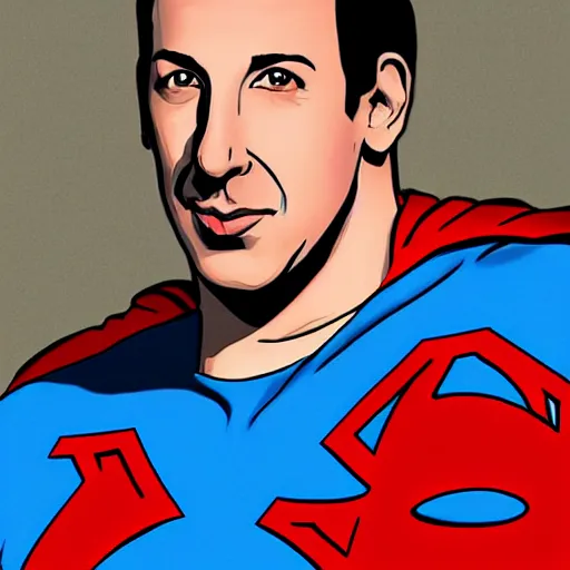 Prompt: Photorealistic Adam sandler as superman