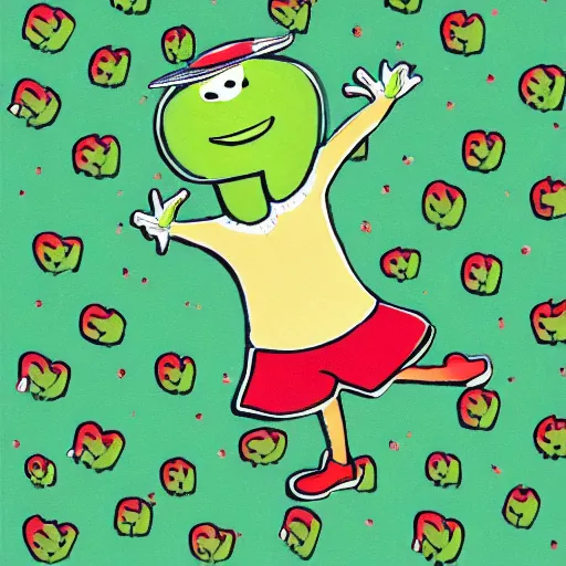 Image similar to a dancing broccoli, he is very happy, children illustration