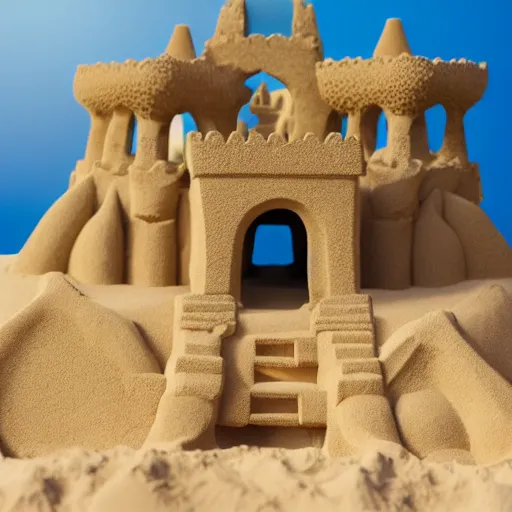 Prompt: cute fumo plush of a girl who built a sand castle in the shape of a mighty imperial city with walls and a moat, intricate detail, beach, lens flare, vray