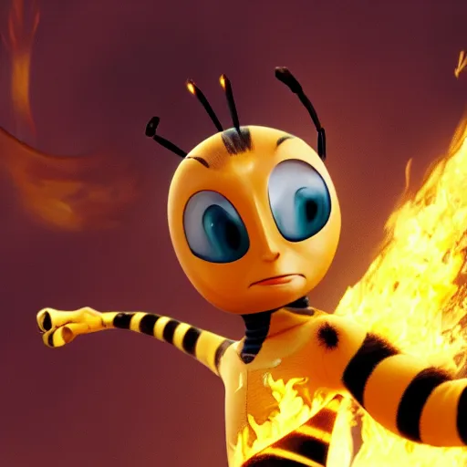 Prompt: barry b benson firebending, still from the bee movie