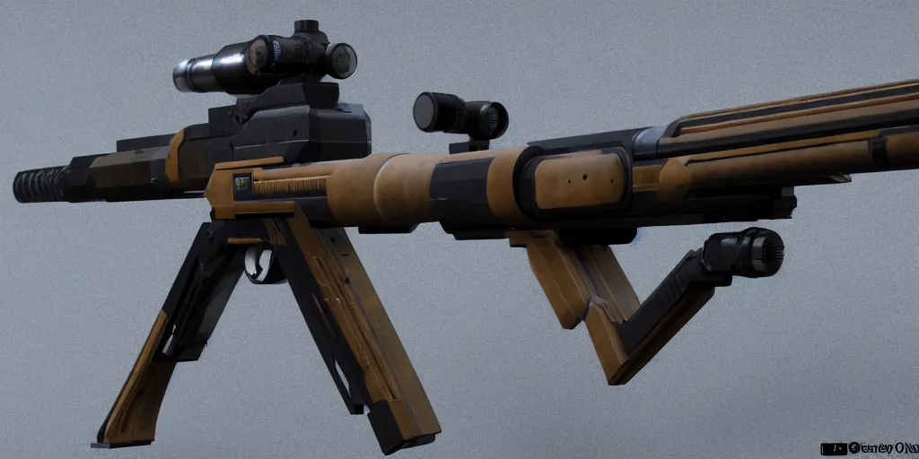 Image similar to extremely detailed ultra realistic side view photo vintage sci fi minimalist laser sniper rifle, detailed trigger, chemically propelled, electric, steel, wood accents, smooth streamline, elegant sleek smooth body, wires, railgun, chemrail, gauss, smooth utopian design, ultra high quality, octane, cod, destiny, warframe, terminator