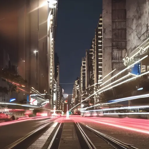 Image similar to a tram ride in sao paulo city at night, photorealistic, ultra detailed, 8 k