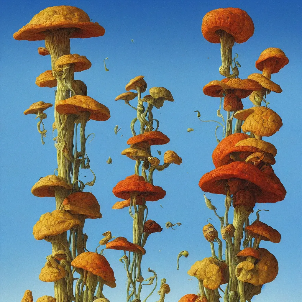 Image similar to a single! colorful! fungus tower clear empty sky, a high contrast!! ultradetailed photorealistic painting by michael whelan and andrey remnev, hard lighting, masterpiece