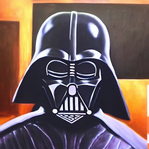Prompt: oil painting of darth vader in a meat suit
