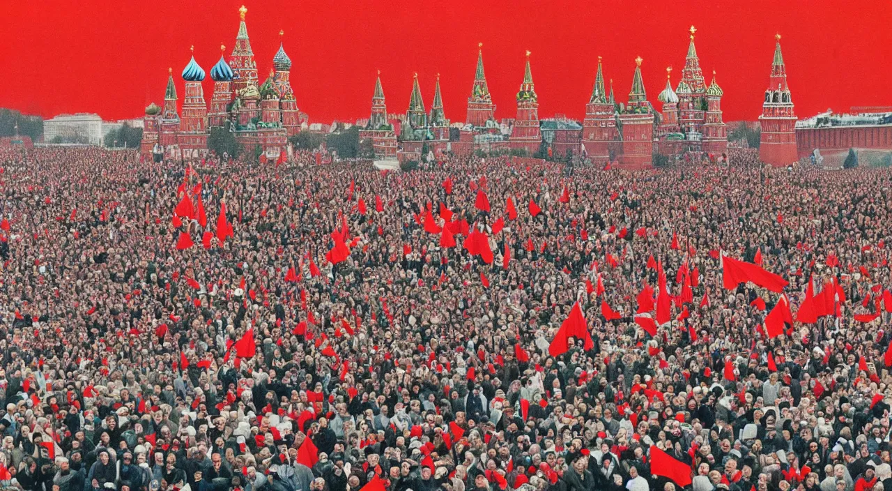 Prompt: red square victory day in moscow during the soviet union, art, high detail, high definition, photorealistic, old vhs,