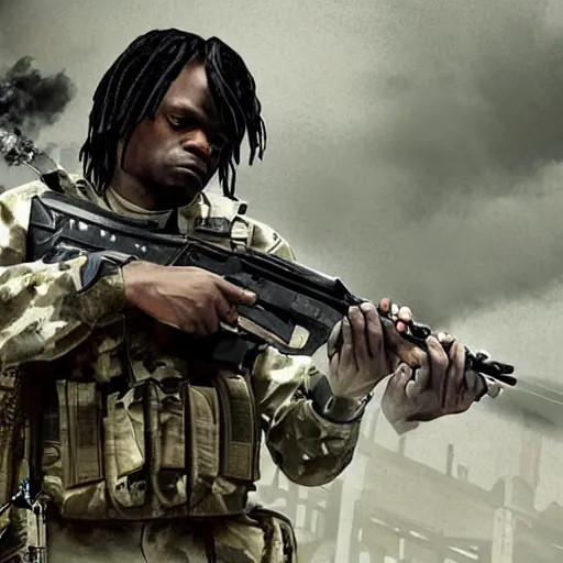 Prompt: chief keef and call of duty warzone 4 k the detailed super realistic