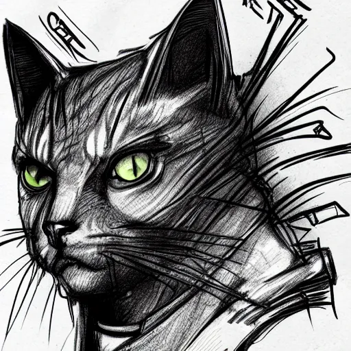 Image similar to cyberpunk cat in suit sketch side view full body - s 2 7 6 0 0 0 3 1 5 9