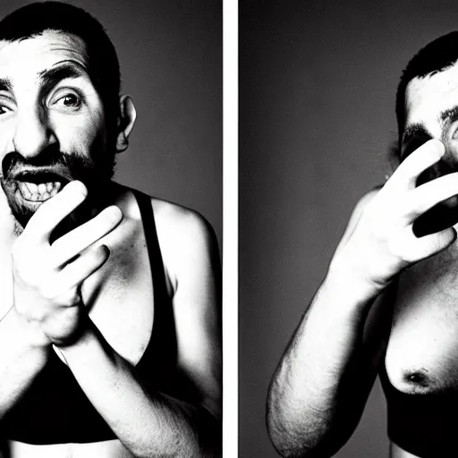 Image similar to portrait of Adrian Lima giving the middle finger to the camera, photo by Terry Richardson