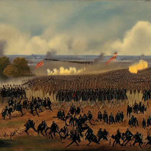 Prompt: distant shot of a civil war battle in virginia