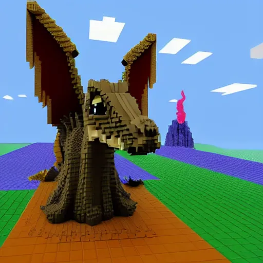 Prompt: a majestic dragon, hd, high quality voxel art