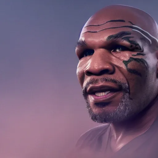 Image similar to a still of mike tyson, cinematic, 4 k, god rays through fog