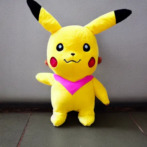 Image similar to full length portrait of cute plush pikachu in pastel colors