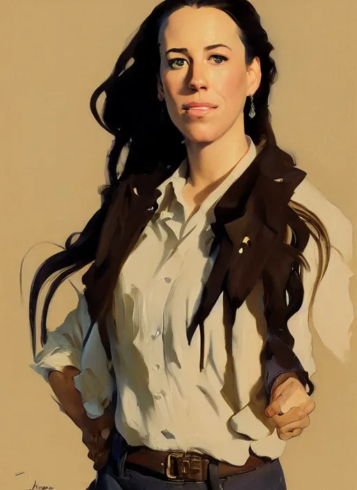 Image similar to portrait of alanis morissette instagram model jodhpurs greg manchess painting by sargent and leyendecker, studio ghibli, fantasy, medium shot, asymmetrical, intricate, elegant, matte painting, illustration, hearthstone, by greg rutkowski, by greg tocchini, by james gilleard, by joe fenton