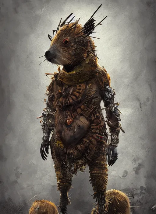 Image similar to detailed full body concept art illustration oil painting of an anthropomorphic capybara zombie in full intricate clothing, biomutant, dystopian, ultra detailed, digital art, octane render