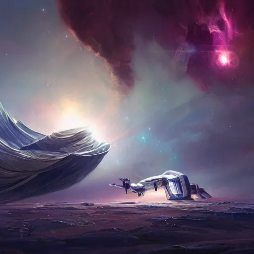 Image similar to epic portrait an starship being eaten by a space goddess, beauty, pretty face, glossy skin, stars, glowing, digital painting, artstation, concept art, soft light, hdri, smooth, sharp focus, illustration, fantasy, intricate, elegant, highly detailed, D&D, matte painting, in the style of Greg Rutkowski and Alphonse Mucha and artemisia, 8k, highly detailed, jurgens, rutkowski, bouguereau, pastoral, rustic, georgic