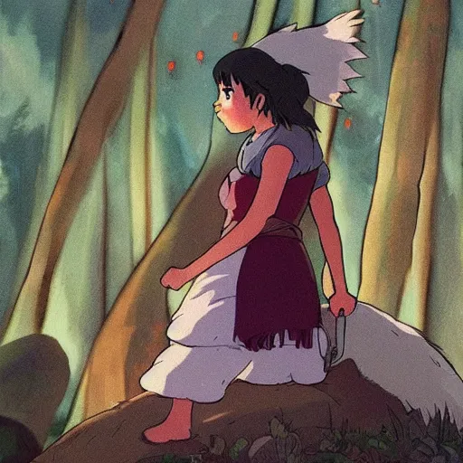 Image similar to jenna coleman as princess mononoke, studio ghibli art