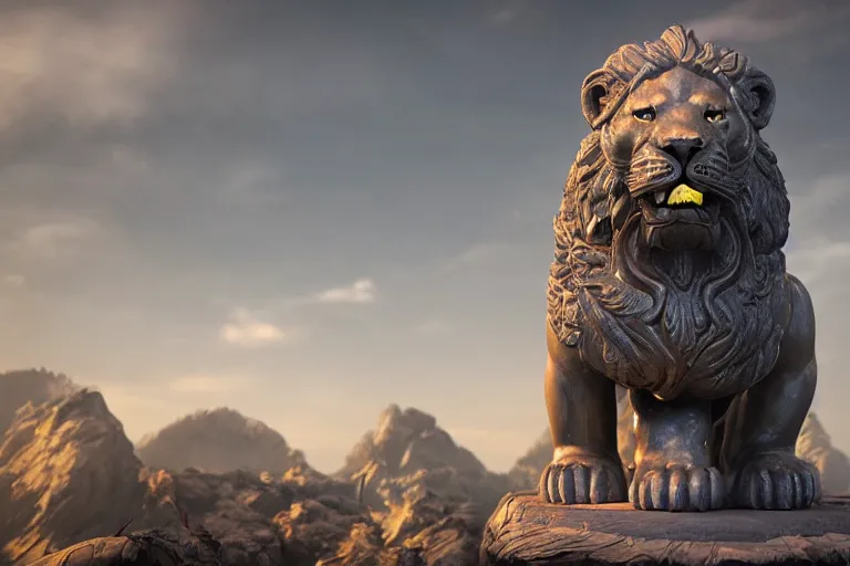 Image similar to chinese lion statue at alien civilization gate, alien cizilization like floating islands like avatar, high - tech space cult, dramatic lighting, epic, octane render, volumetric light, unreal engine, artbreeder, 8 k, background, scene, digital, artwork, high quality, 8 k