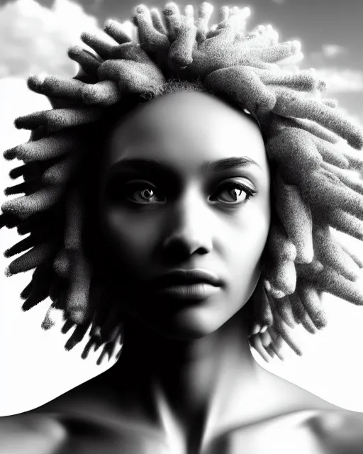 Prompt: a black and white photo of a divine young feminine cyborg, halo, photorealistic, artistic, poetic, 8 k,