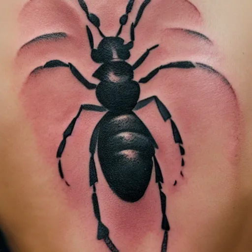 Prompt: tattoo of an ant on the back realistic high detail 4 k