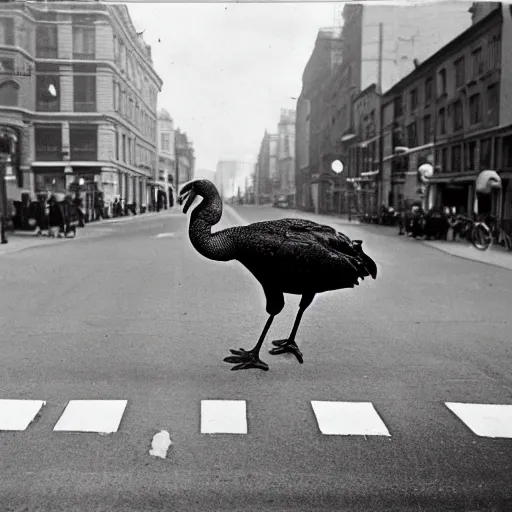 Image similar to vintage photo of a dodo bird crossing the street