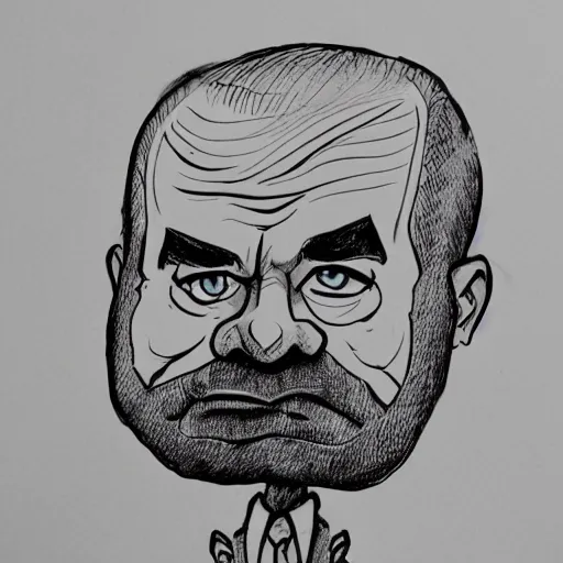 Prompt: grumpy editor caricature style ink drawing