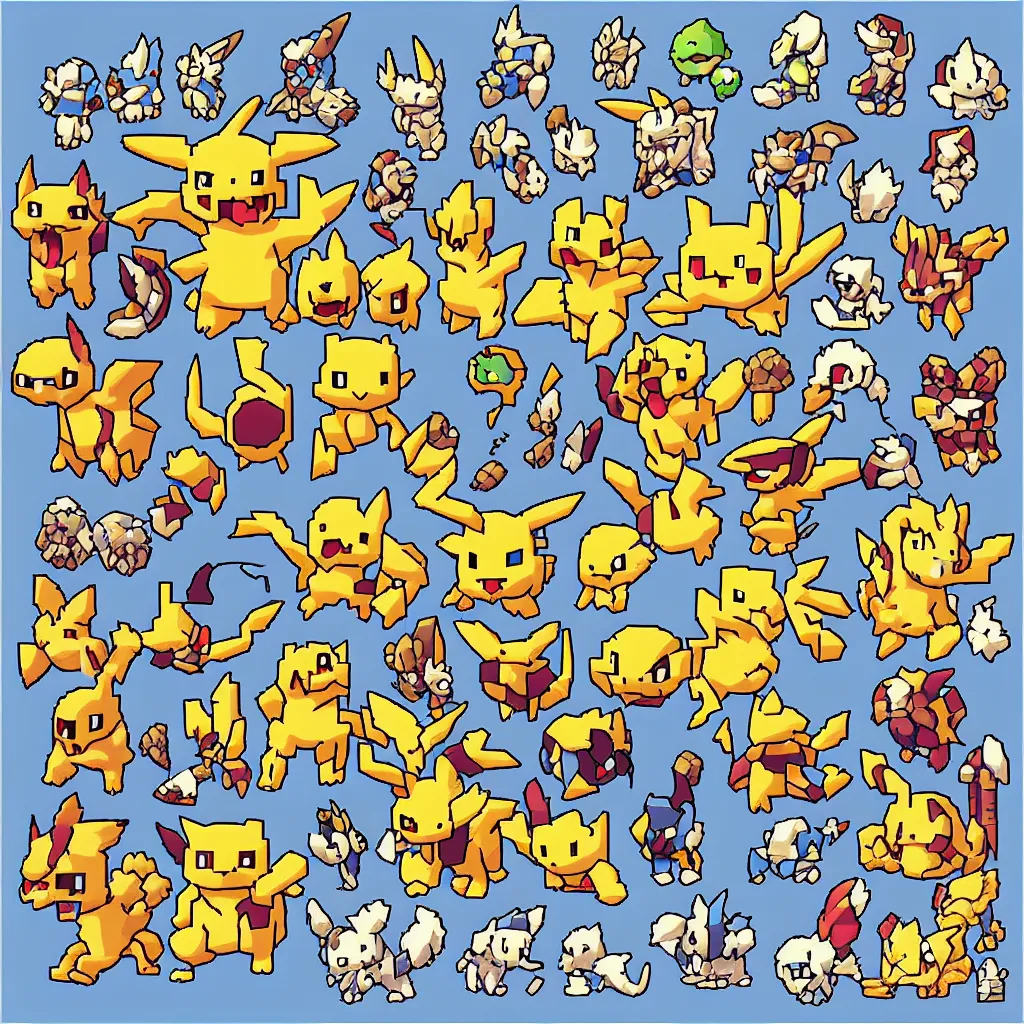 Prompt: pixelated pokemon monster inspired by ragnarok online, 1 2 8 bit, 1 0 0 0 x 1 0 0 0 pixel art, 4 k, super detailed, nintendo game, pixelart, high quality, no blur, sharp geometrical squares, concept pixelart