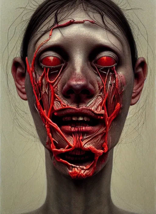 Image similar to there is ugliness in beauty, but there is also beauty in ugliness detailed portrait painting inspired by beksinski and alex gray, accurate anatomy by jenny saville, edward hopper trending on artstation. 8 k