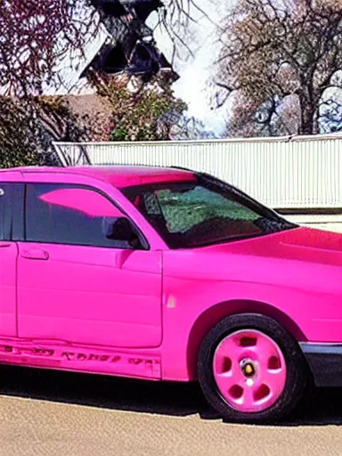 Prompt: pink chicken car