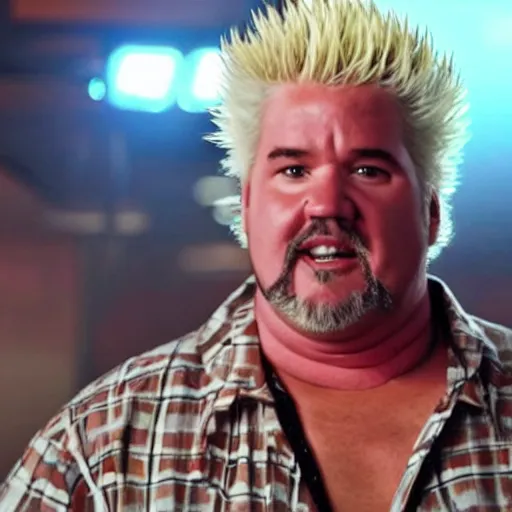 Prompt: Guy Fieri in Stranger Things, cinematic lighting, cinematic, red and black sky