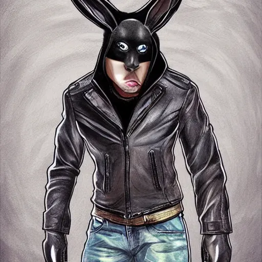 Prompt: A bunny with a small head wearing a leather jacket and leather jeans and leather gloves, trending on FurAffinity, energetic, dynamic, digital art, highly detailed, FurAffinity, high quality, digital fantasy art, FurAffinity, favorite, character art