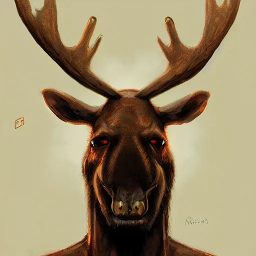 Prompt: humanoid anthropomorphic hominid moose by greg rutkowski