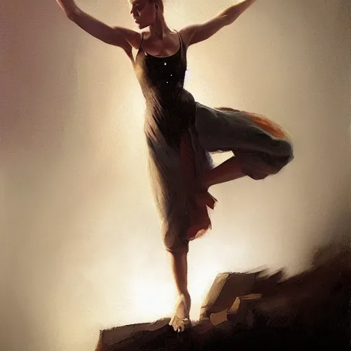 Image similar to oil painting dancer woman with dancer men, herb rose, by greg rutkowski, artstation