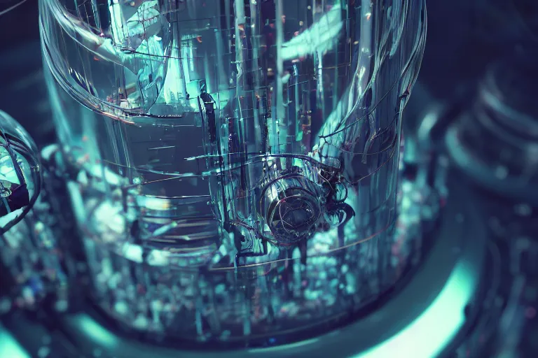 Prompt: close up 3 5 mm shot of a lab beaker, wadim kashin, simon stalenhag, 8 k, raw, featured in artstation, octane render, cinematic, elegant, intricate, 8 k