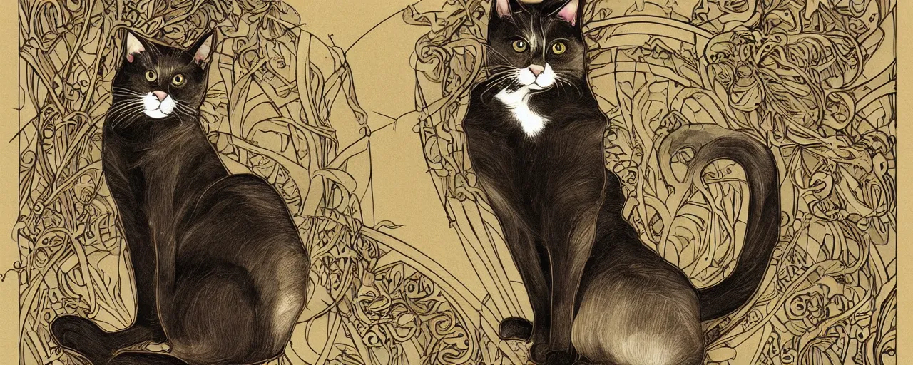 Prompt: art nouveau cat, trending on artstation