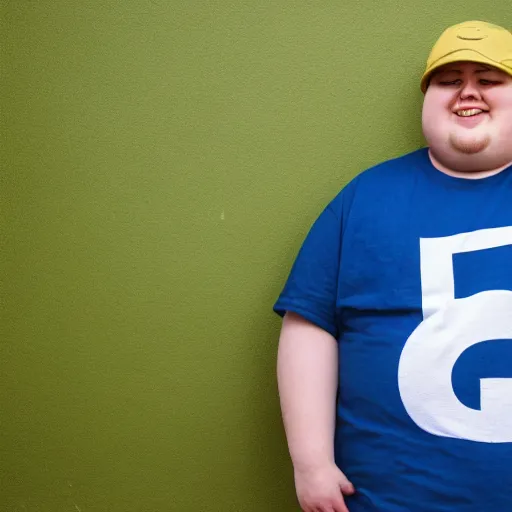 Image similar to obese young man with a t-shirt and cap with the letter P