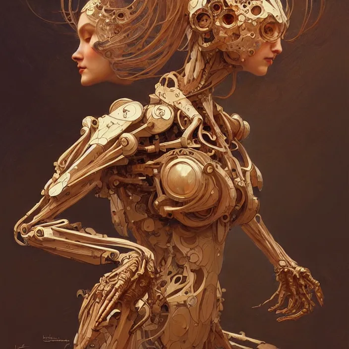 Prompt: organic wooden mech, diffuse lighting, fantasy, intricate, elegant, highly detailed, lifelike, photorealistic, digital painting, artstation, illustration, concept art, smooth, sharp focus, art by john collier and albert aublet and krenz cushart and artem demura and alphonse mucha