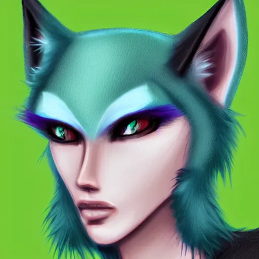 Image similar to Beautiful digital painting, anthro anthropomorphic pastel-green androgynous wolf, Punk outfit.