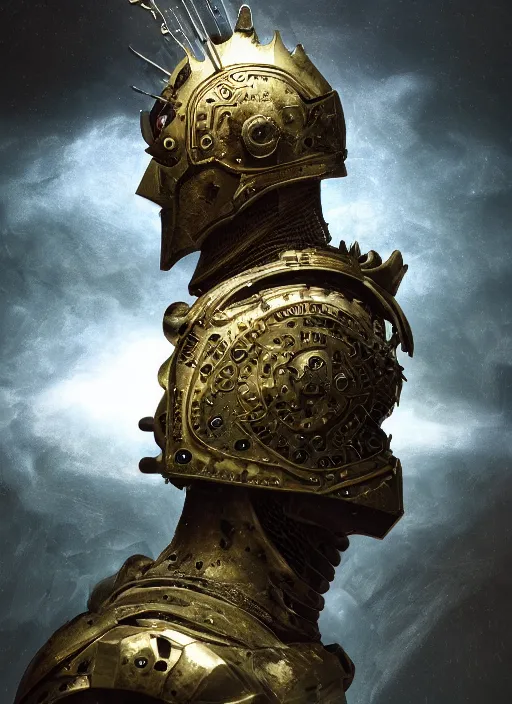 Image similar to portrait of king arthur knight cyborg, geomatric art, modern fine art, fractal, intricate, elegant, highly detailed, digital photography, subsurface scattering, by jheronimus bosch and frank miller and greg rutkowski,