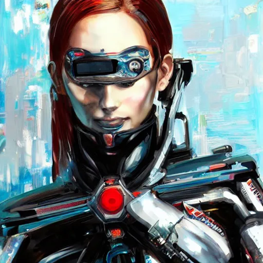 Image similar to portrait of female android by Tetsuya Nomura and Sandra Chevrier