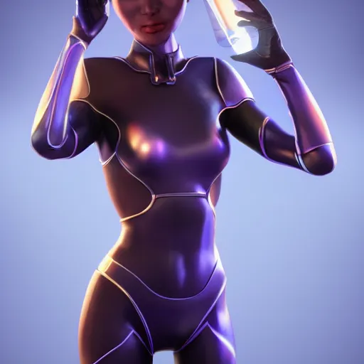 Image similar to a woman in a futuristic suit holding a glowing light, a computer rendering by Artgerm, featured on cgsociety, afrofuturism, daz3d, zbrush, futuristic