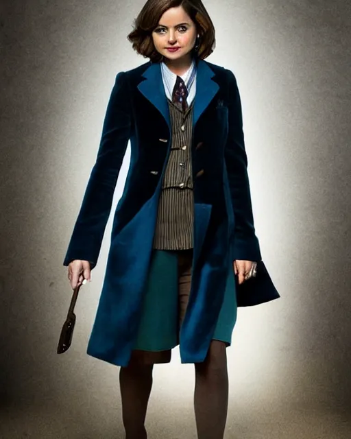 Prompt: Jenna Coleman as the Doctor, velvet frock coat