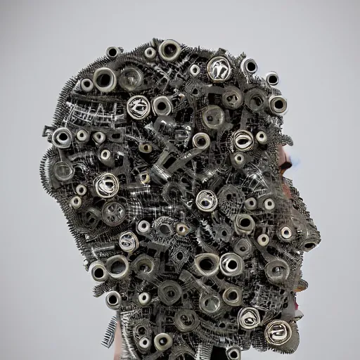 Image similar to portrait of a head made of gears and electronic components