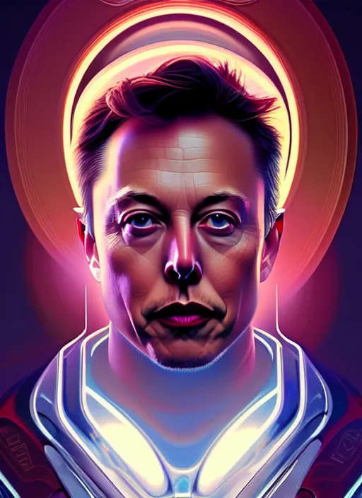 Image similar to symmetry!! portrait of elon musk, chemisty, sci - fi, glowing lights!! intricate, elegant, highly detailed, digital painting, artstation, concept art, smooth, sharp focus, illustration, art by artgerm and greg rutkowski and alphonse mucha, 8 k