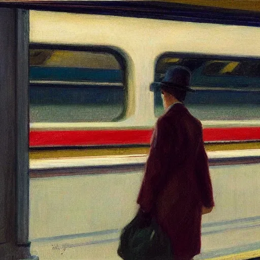 Prompt: new york subway, platform view, sharp focus, intricate, detailed, by edward hopper.